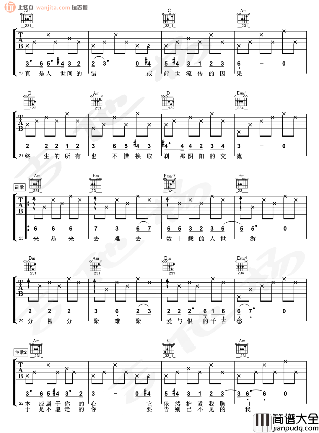 滚滚红尘吉他谱_陈淑桦_A调原版六线谱_吉他弹唱演示