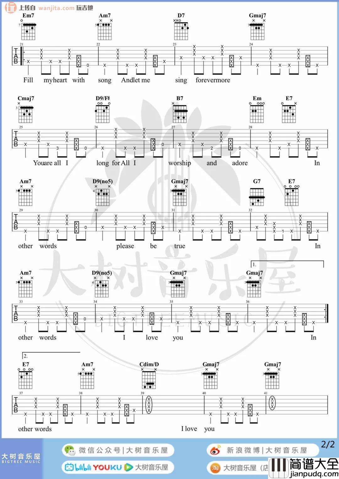 FLY_ME_TO_THE_MOON吉他谱_G调原版六线谱_吉他弹唱演示/教学