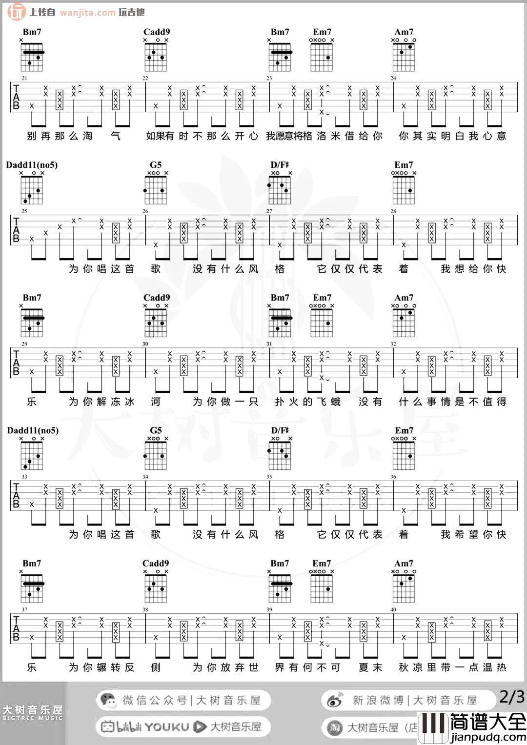 有何不可吉他谱_许嵩_G调女生版六线谱_吉他弹唱演示视频