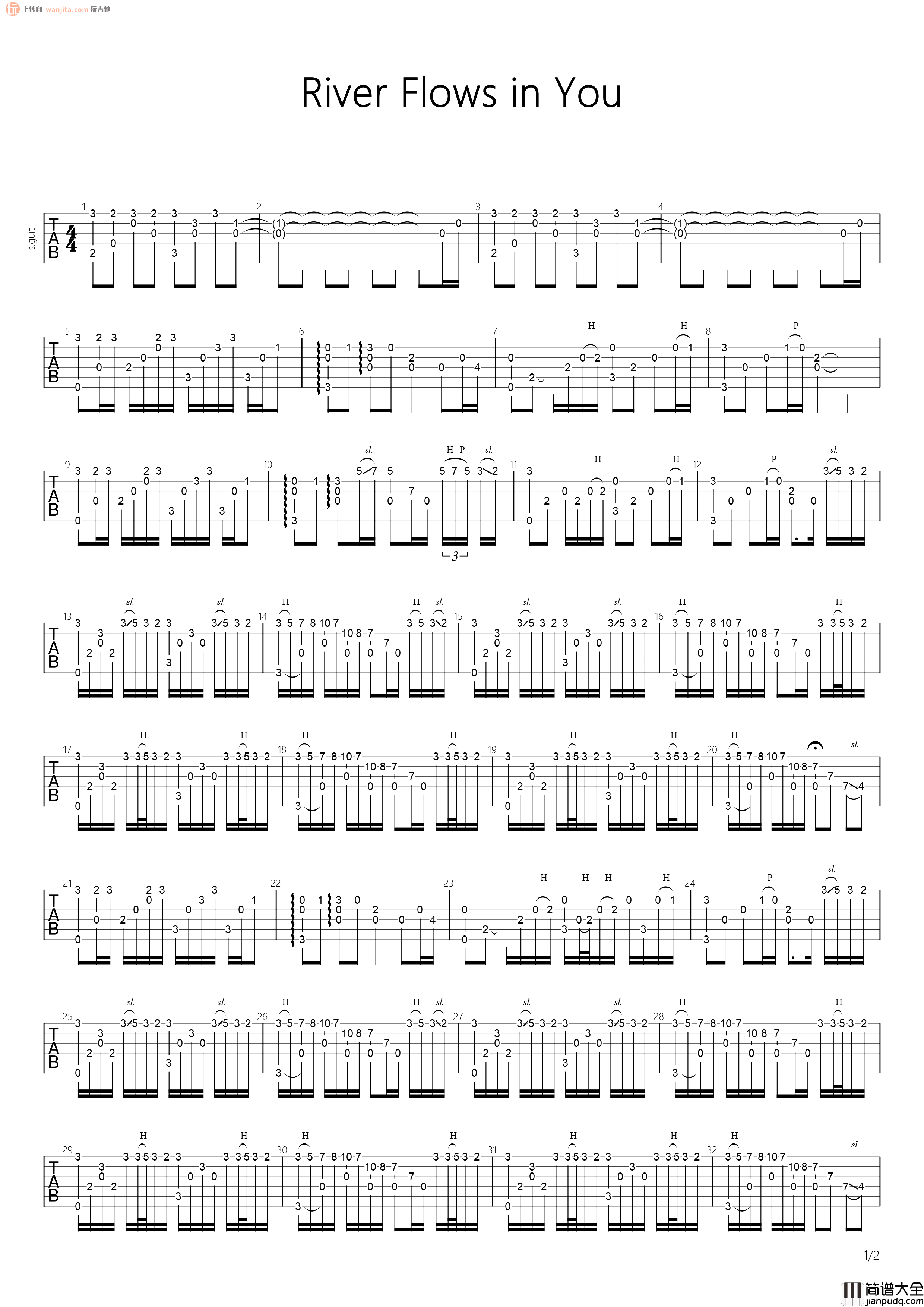 River_Flows_In_You指弹吉他谱_李闰珉Yiruma_吉他独奏演示