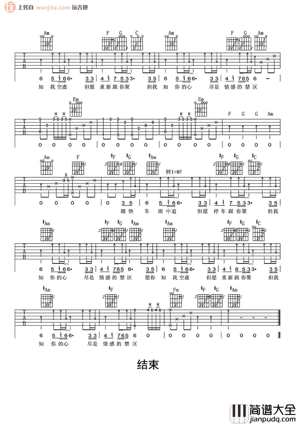 情感的禁区吉他谱_刘德华_C调原版六线谱_吉他弹唱谱