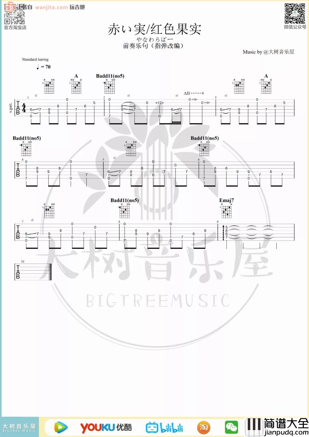 赤い実吉他谱指弹_指弹谱独奏练习_吉他演示/教学视频