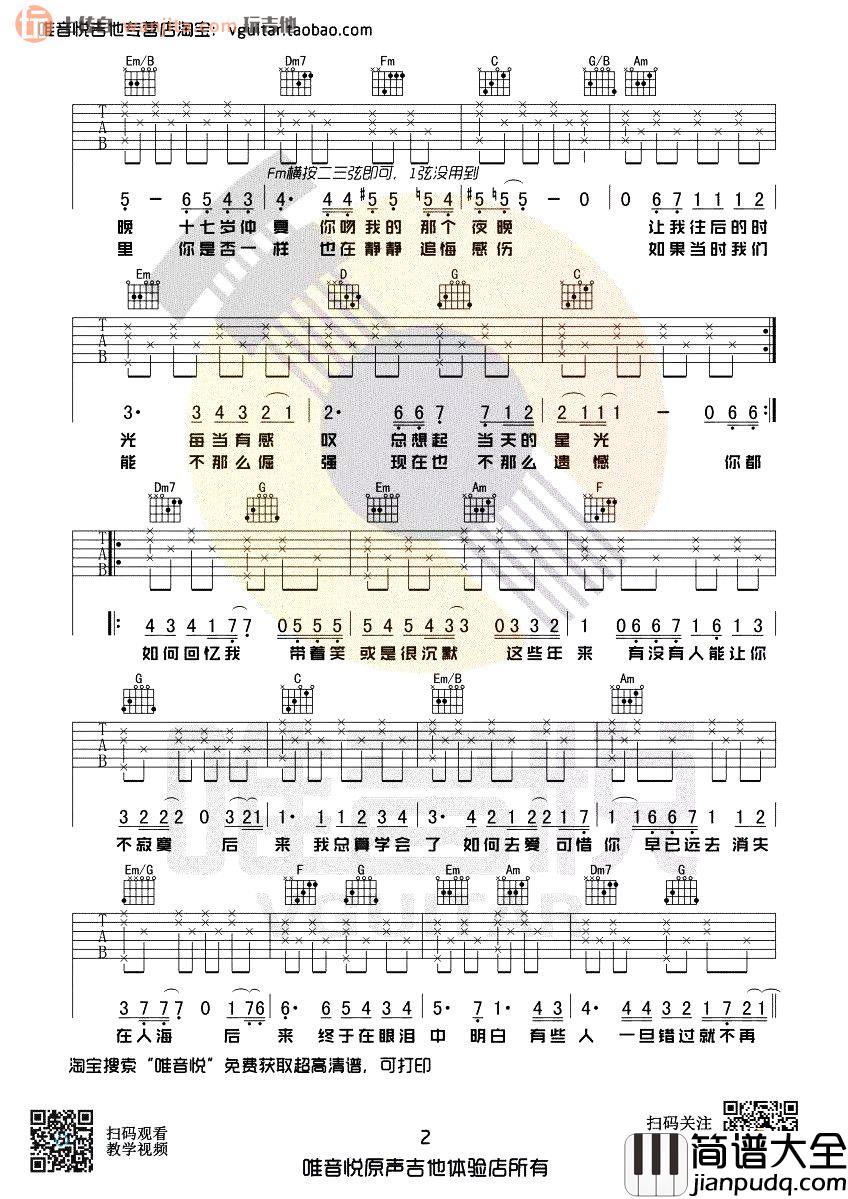 刘若英_后来_吉他谱__后来_C调完整原版六线谱_附音频
