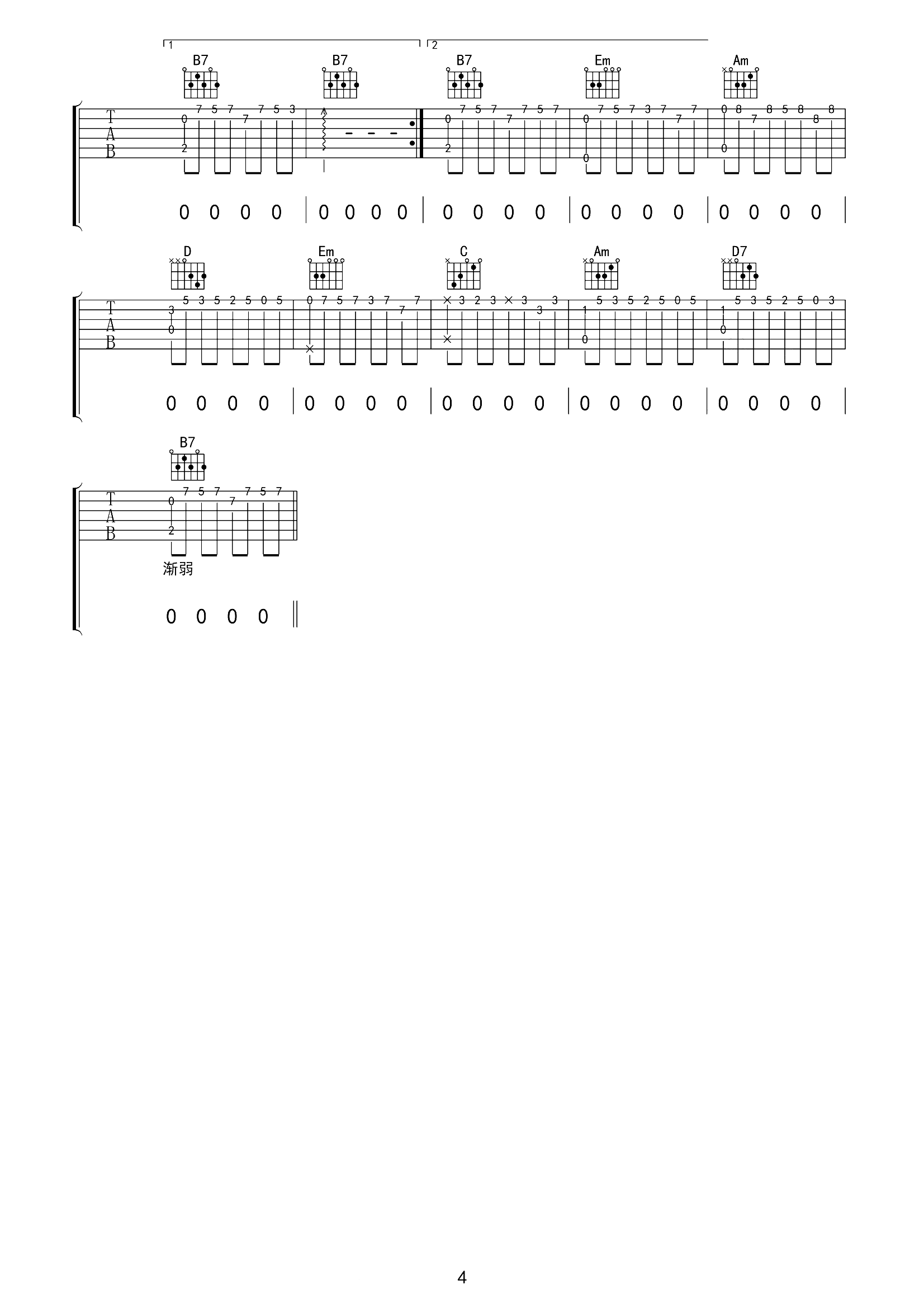 陈慧娴_傻女_吉他谱_G调原版六线谱__傻女_高清图片谱