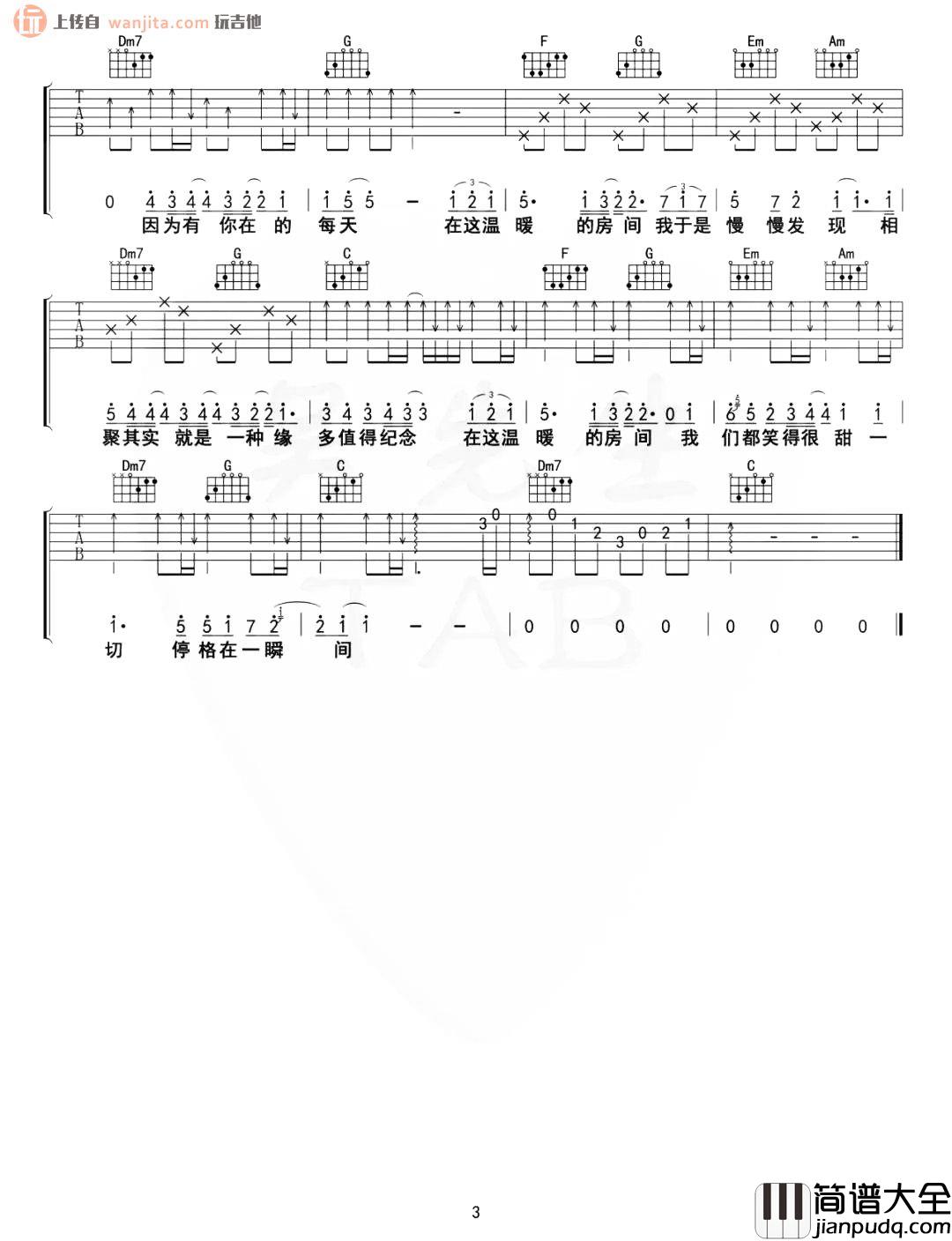 房间吉他谱_刘瑞琪_C调原版六线谱__超时空同居_插曲