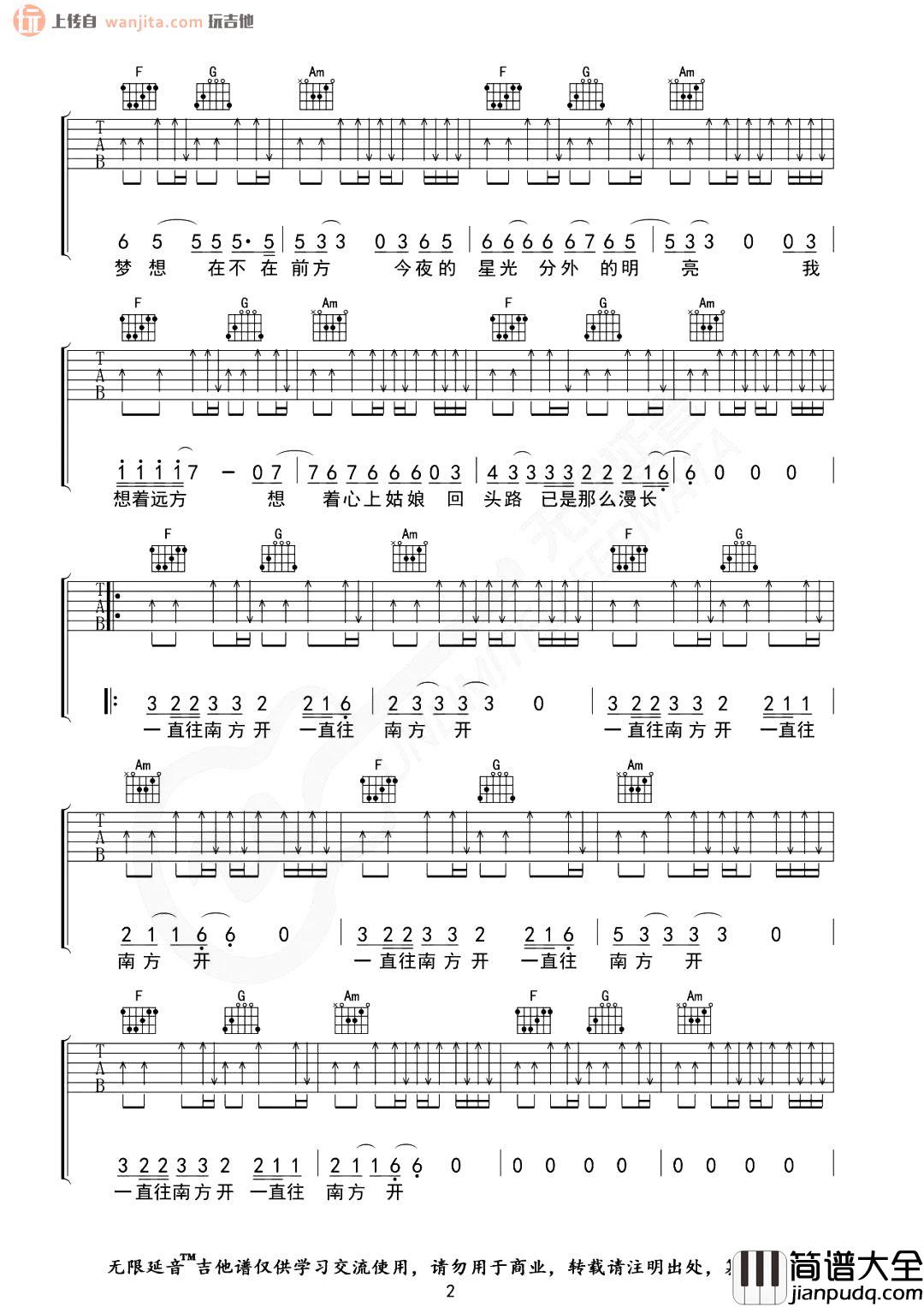公路之歌吉他谱_痛仰乐队_C调原版六线谱_吉他弹唱谱