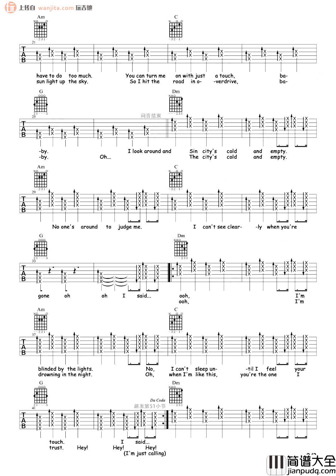 Blinding_Lights吉他谱_威肯_C调弹唱六线谱_高清图片谱