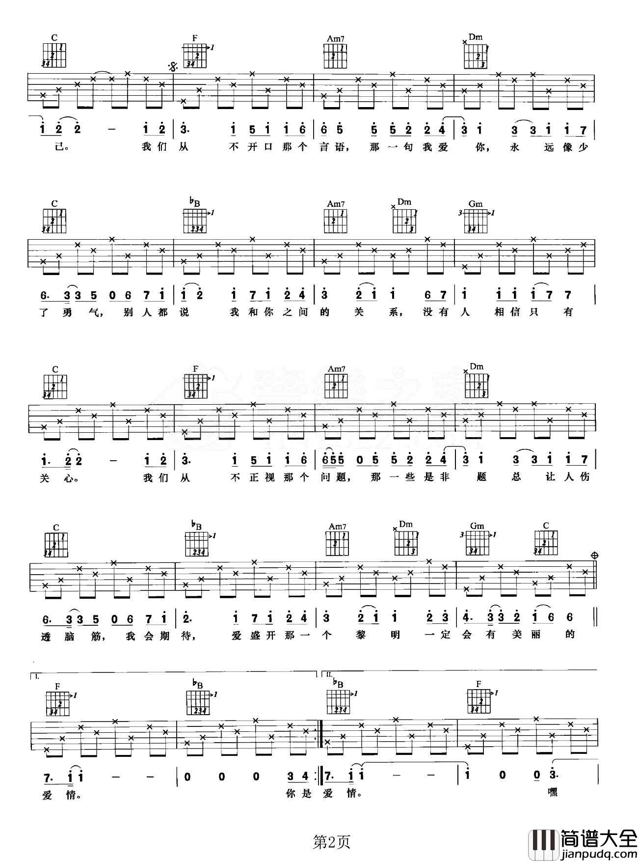 是非题吉他谱_范玮琪_F调原版六线谱__是非题_吉他弹唱谱