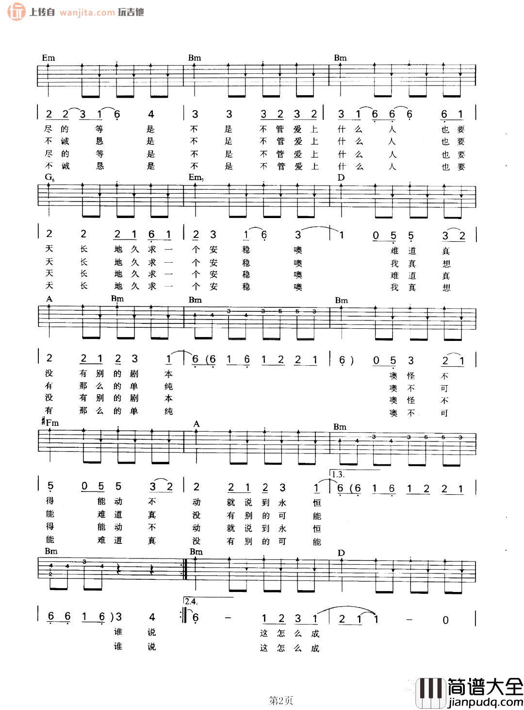 王菲_闷_吉他谱_D调原版六线谱__闷_吉他弹唱演示视频