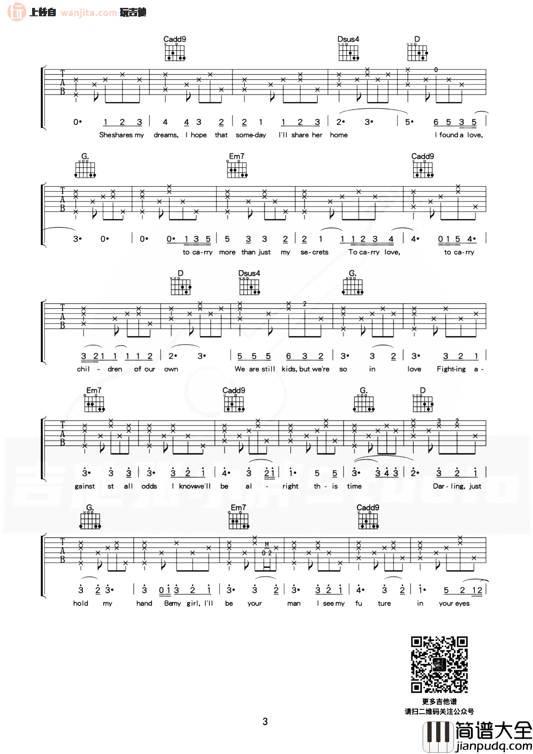 perfect吉他谱_艾德·希兰_G调原版六线谱_高清图片谱