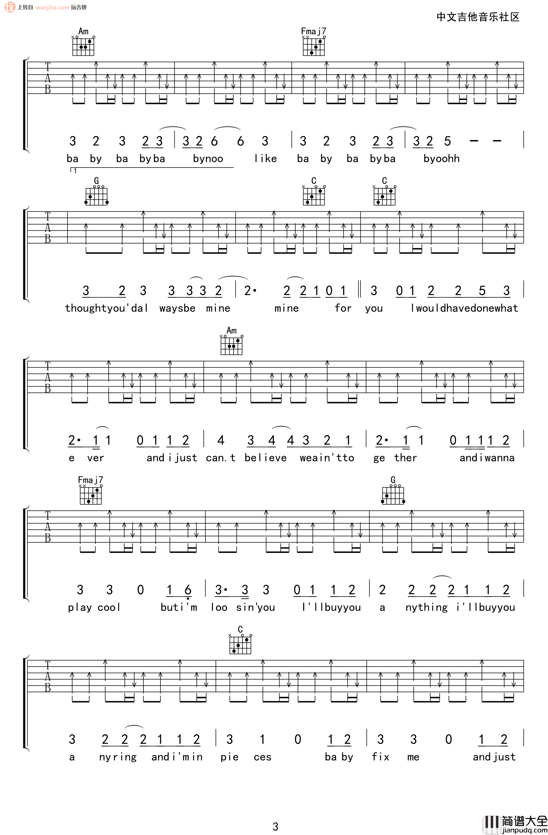 baby吉他谱_贾斯汀·比伯_C调原版六线谱_《baby》吉他弹唱谱 baby吉他谱_贾斯汀·比伯_C调原版六线谱__baby_吉他弹唱谱