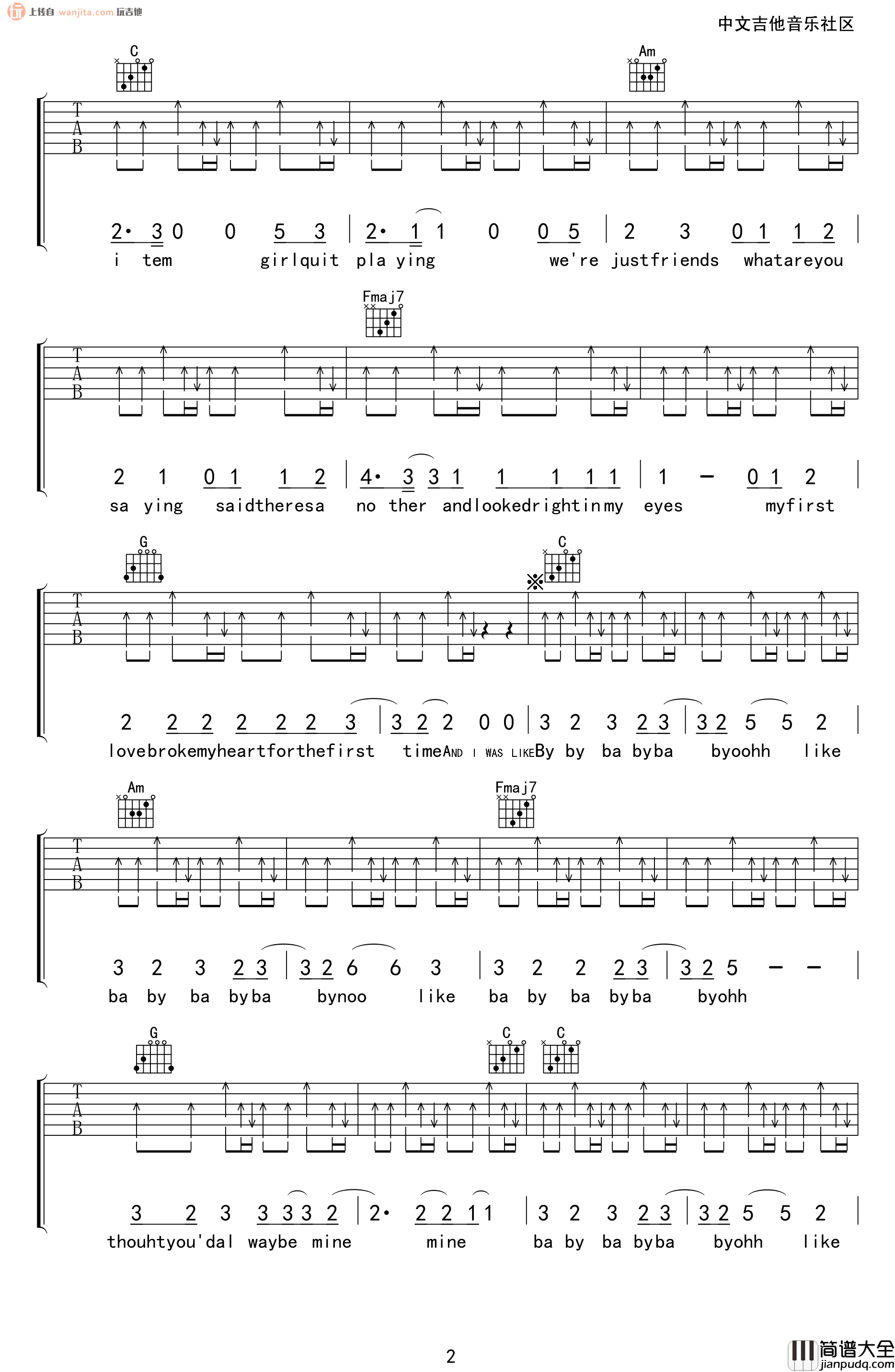 baby吉他谱_贾斯汀·比伯_C调原版六线谱_《baby》吉他弹唱谱 baby吉他谱_贾斯汀·比伯_C调原版六线谱__baby_吉他弹唱谱