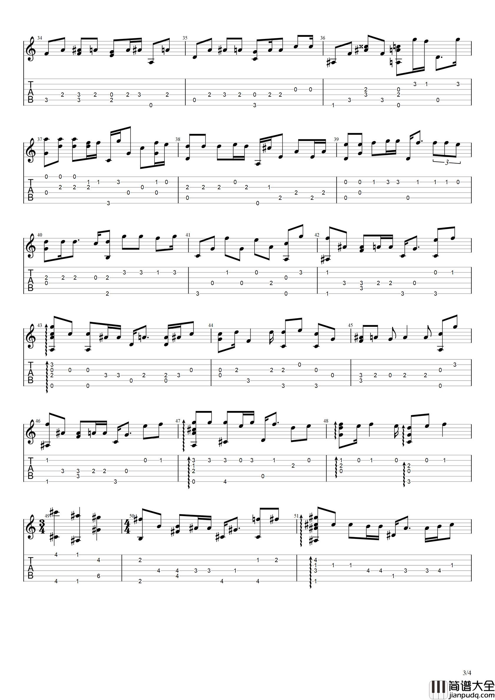 搁浅指弹吉他谱_周杰伦_吉他弹唱独奏__搁浅_高清图片谱