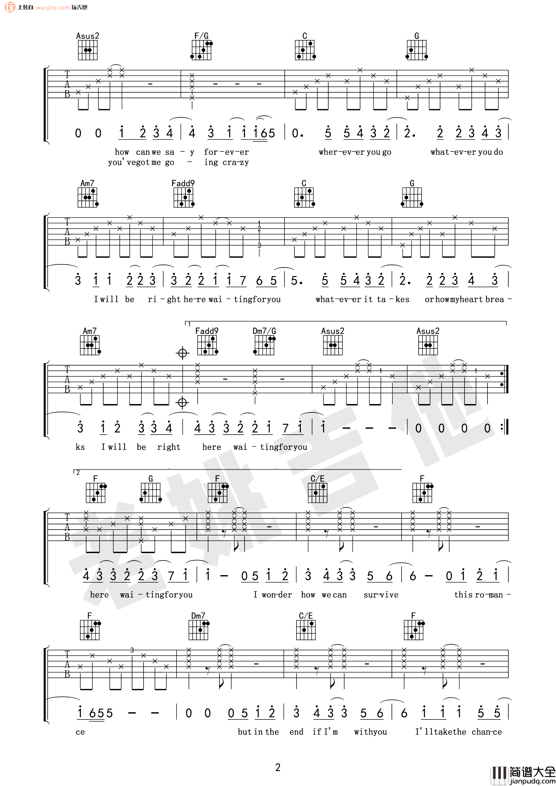 此情可待吉他谱_理查德·马克斯_C调原版六线谱_经典英文歌曲