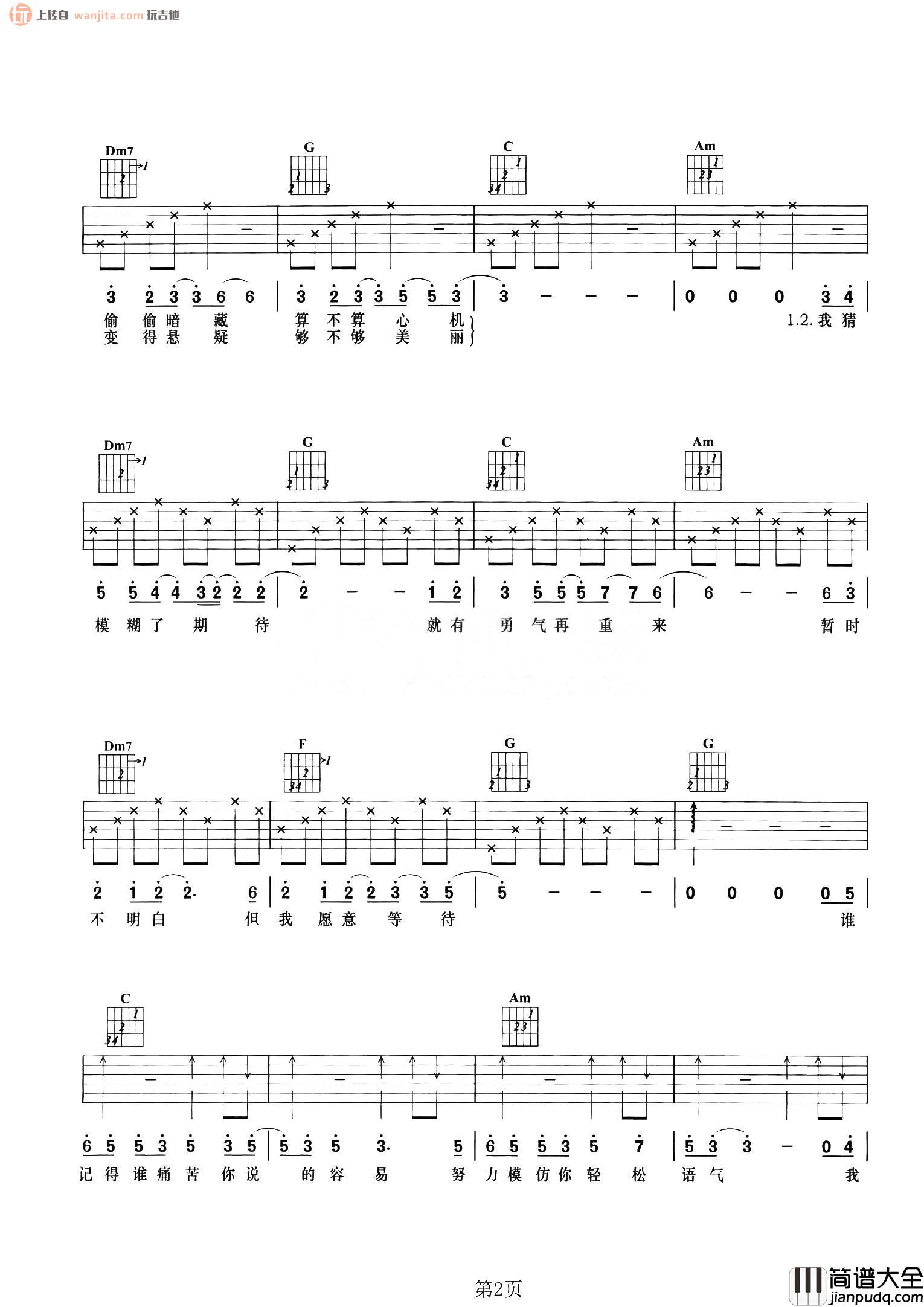好不容易吉他谱_张靓颖_C调原版六线谱_高清图片谱