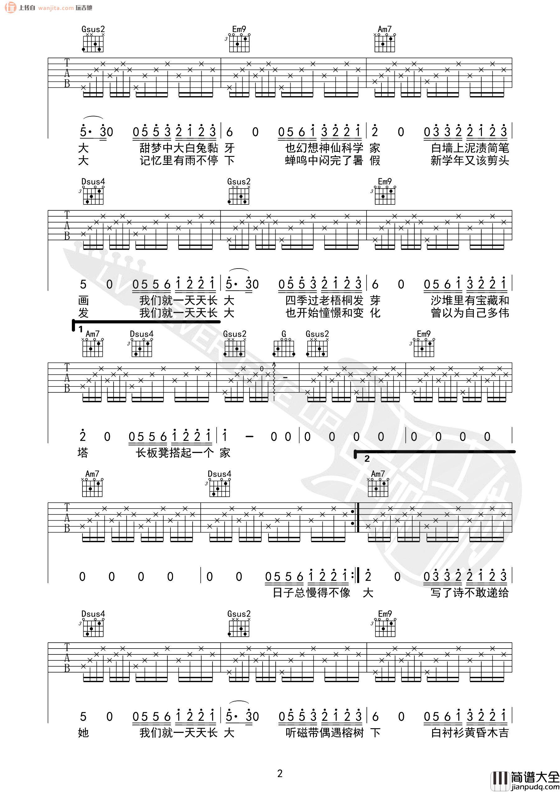 儿时吉他谱_刘昊霖_G调原版六线谱_《儿时》高清图片谱 儿时吉他谱_刘昊霖_G调原版六线谱__儿时_高清图片谱