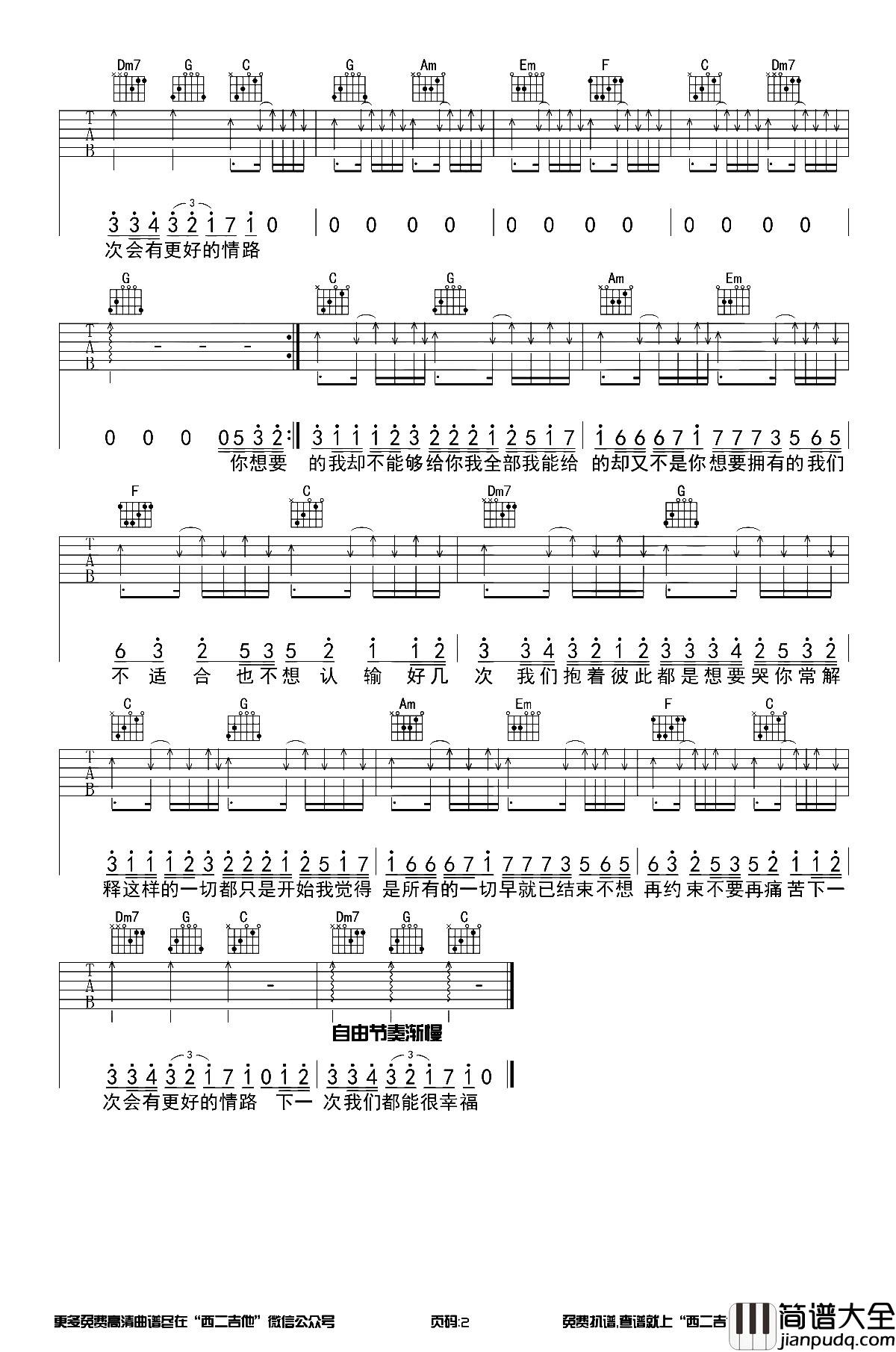 最近吉他谱_王小帅_C调原版六线谱__最近_吉他弹唱教学