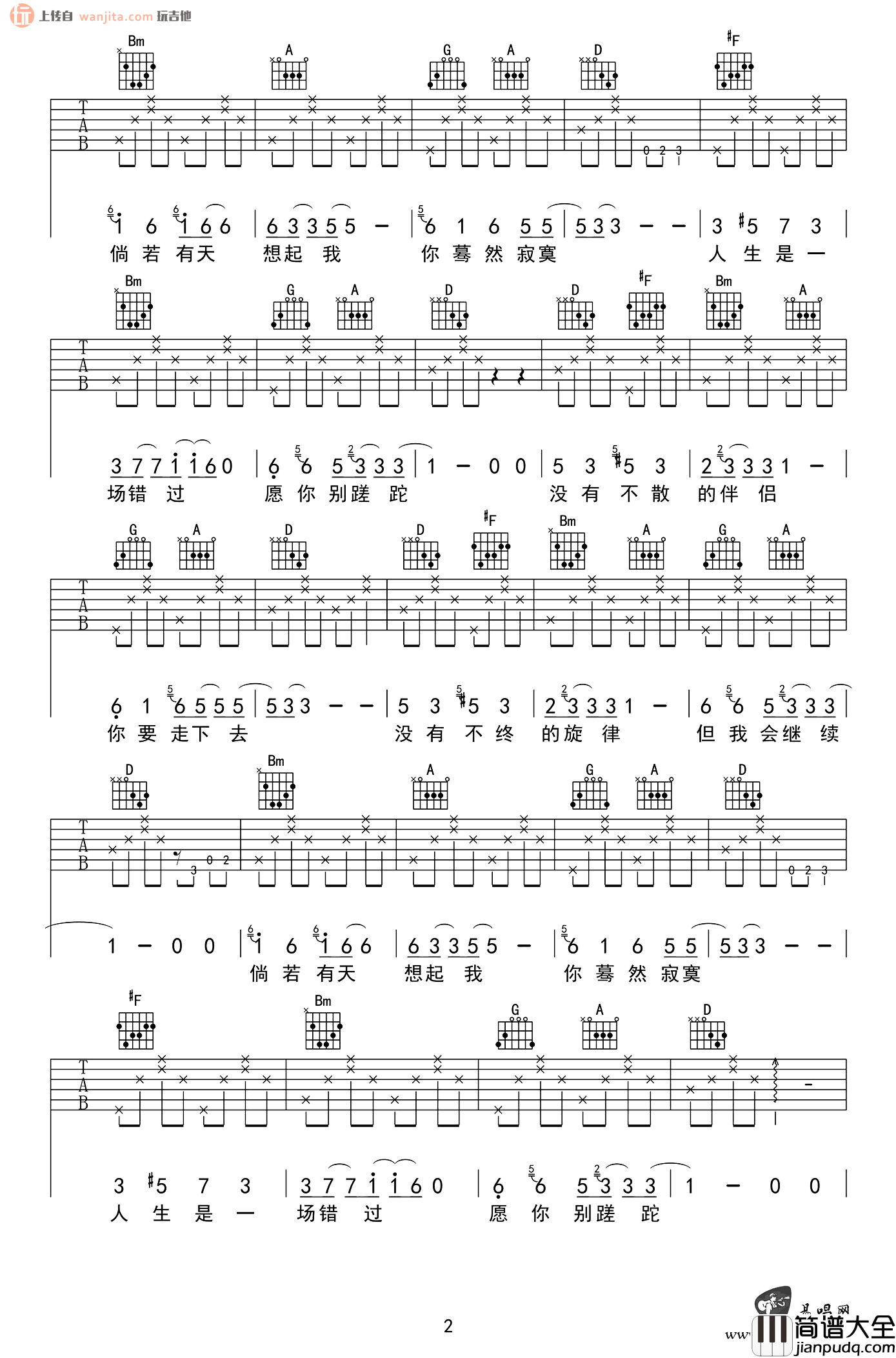 骊歌吉他谱_GALA乐队_D调原版六线谱__骊歌_高清图片谱