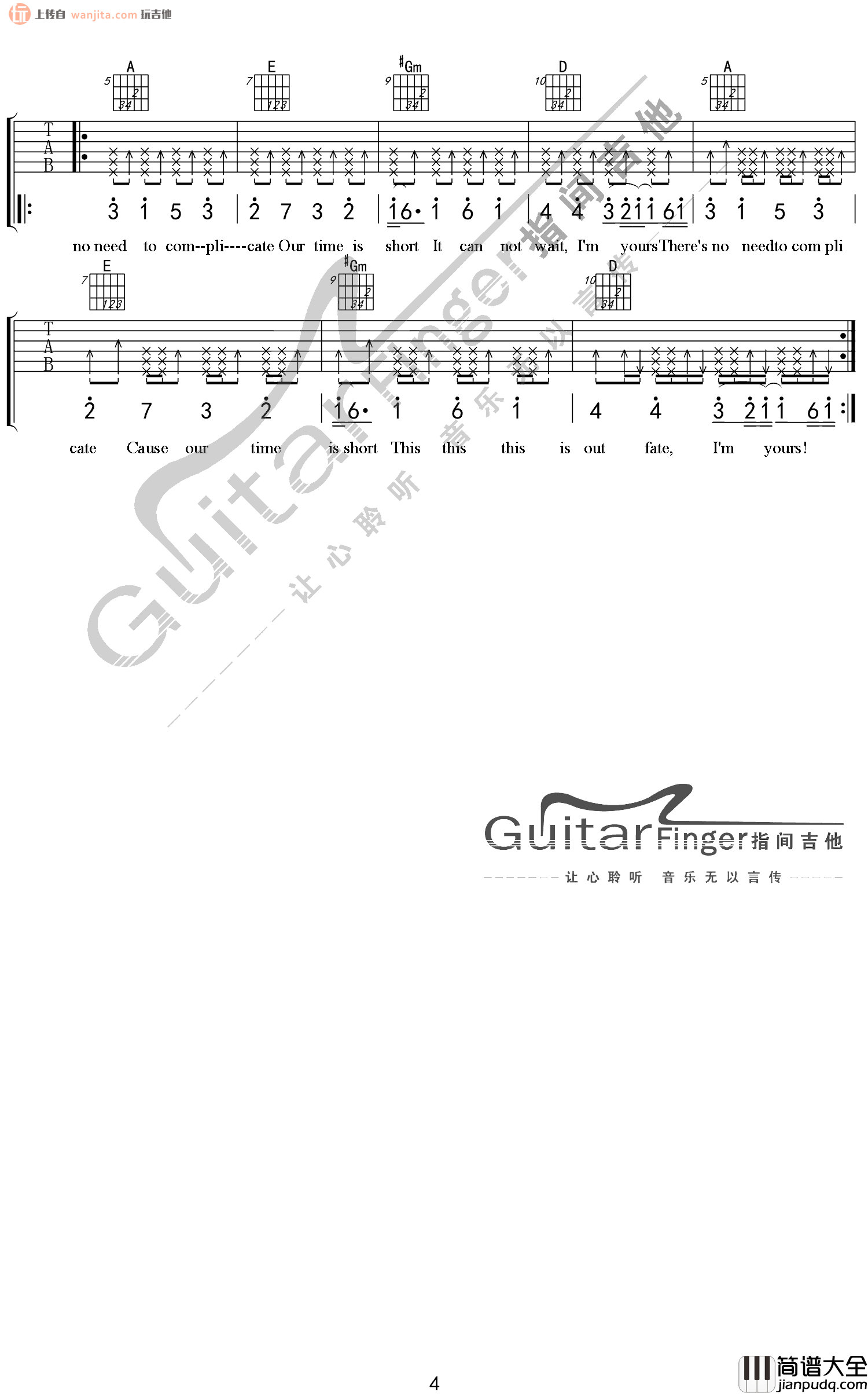 I_am_Yours吉他谱_杰森·玛耶兹_B调原版弹唱六线谱