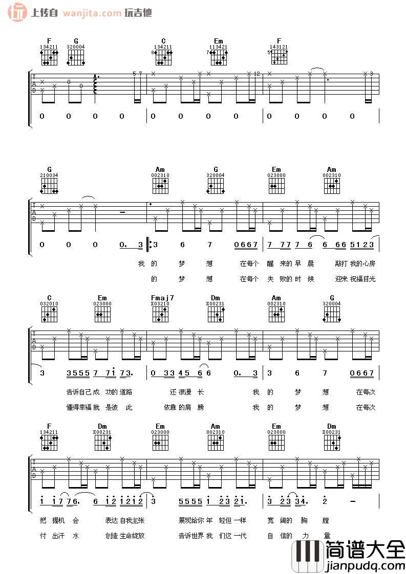 《年轻的战场》吉他谱_C调原版弹唱六线谱_《加油!好男儿》主题曲 _年轻的战场_吉他谱_C调原版弹唱六线谱__加油!好男儿_主题曲