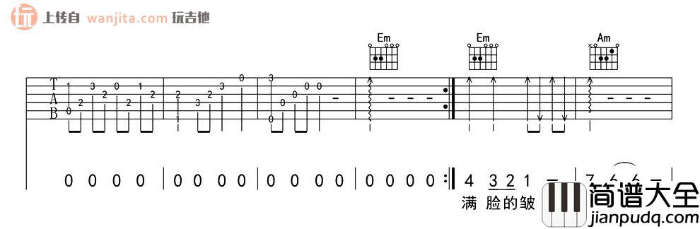 _时间都去哪儿了_吉他谱_王铮亮_C调原版六线谱_高清图片谱