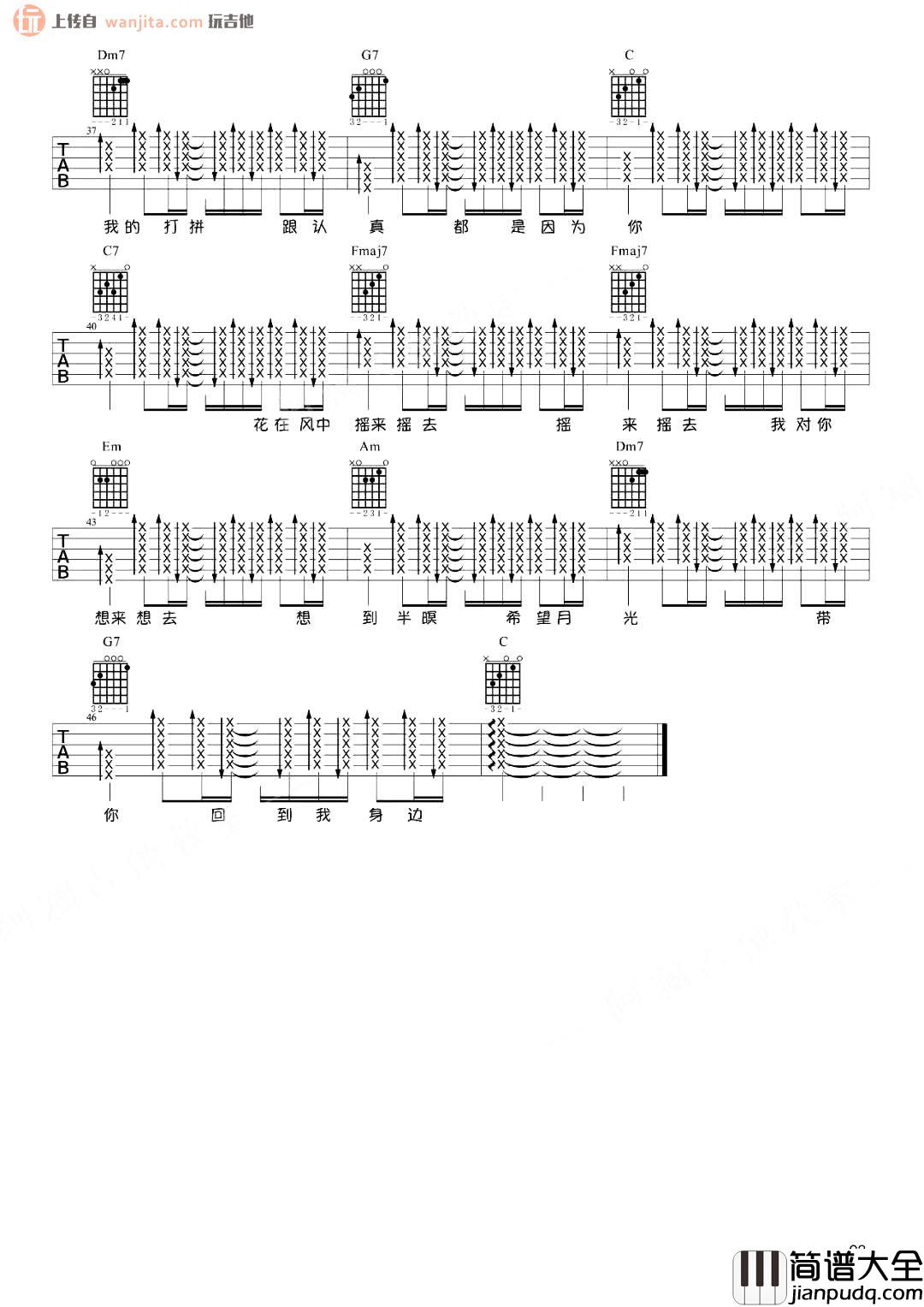 鱼仔吉他谱_卢广仲_C调女生版六线谱__鱼仔_高清图片谱