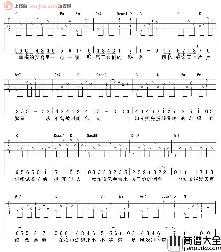 _夏天的味道_吉他谱_许飞_G调弹唱六线谱_高清图片谱