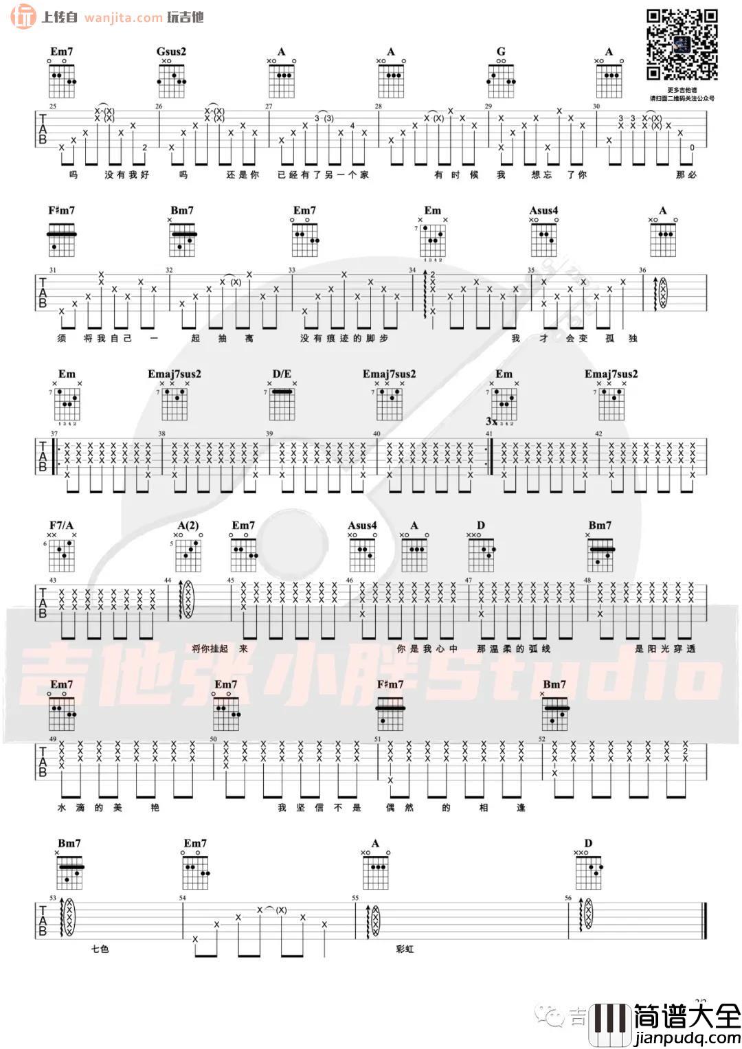 伍佰《彩虹》吉他谱_完整原版六线谱_彩虹吉他弹唱教学 伍佰_彩虹_吉他谱_完整原版六线谱_彩虹吉他弹唱教学