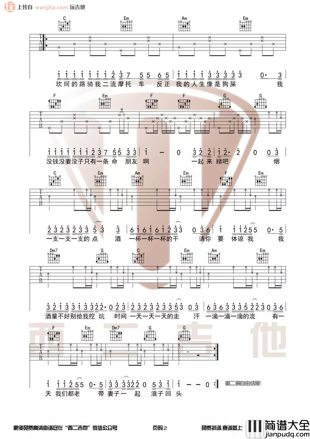 《浪子回头》吉他谱_茄子蛋_C调原版弹唱六线谱 _浪子回头_吉他谱_茄子蛋_C调原版弹唱六线谱