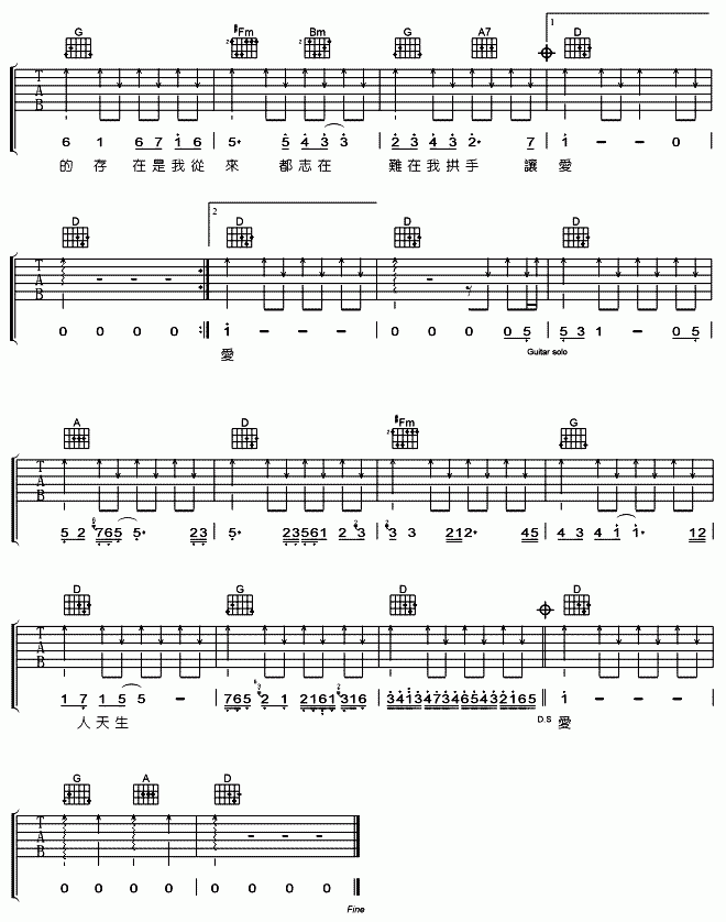 死性不改吉他谱_Twins,BoyZ__D调六线谱__死性不改_高清图片谱