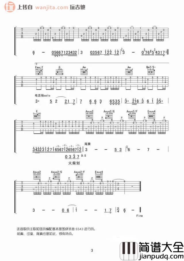 _燃点_吉他谱_C调完整原版六线谱_燃点吉他弹唱谱_胡夏