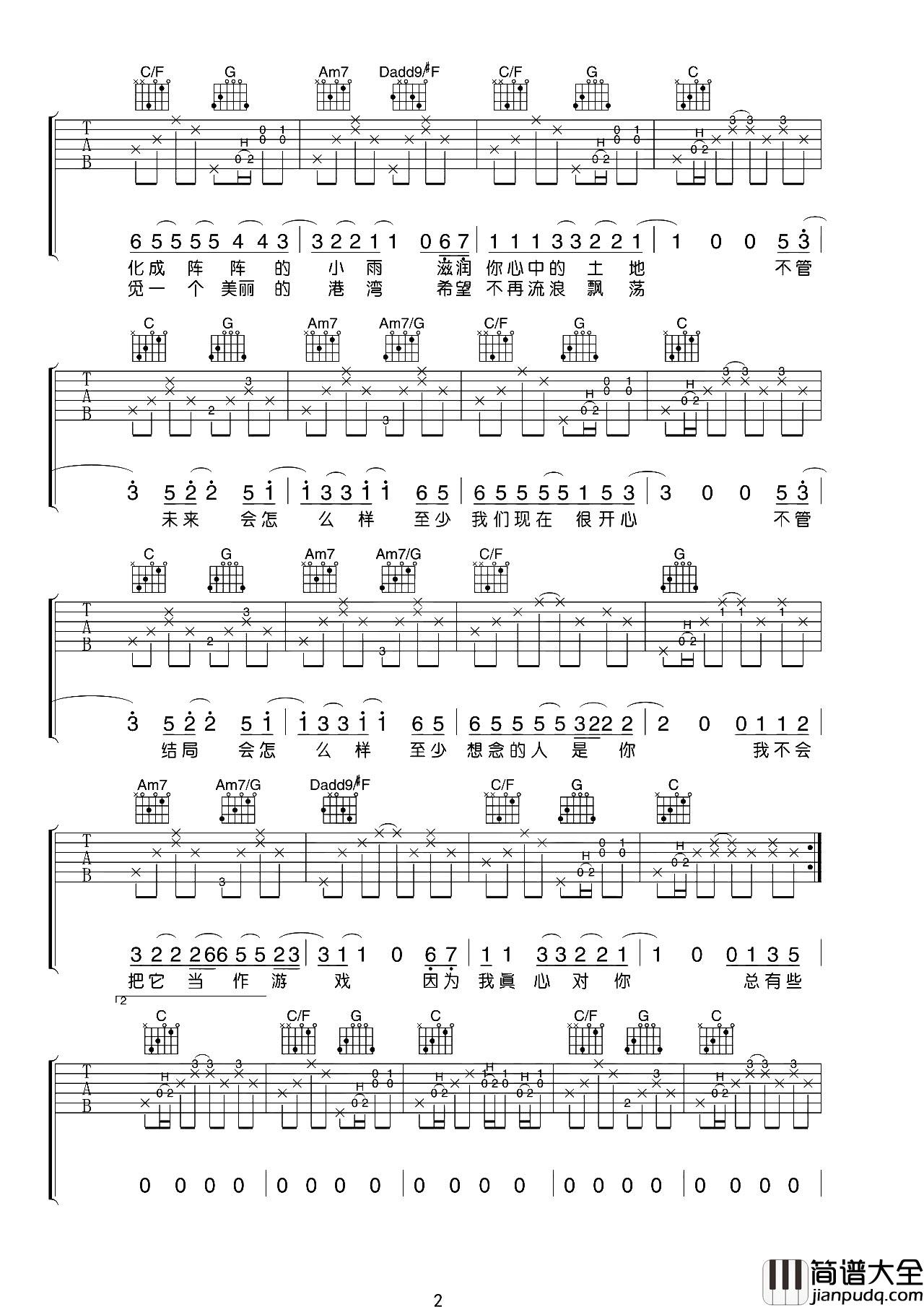 _小宇_吉他谱_C调原版六线谱__小宇_吉他弹唱教学_张震岳