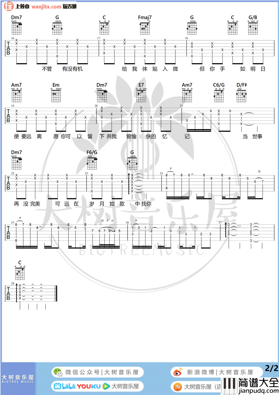 _岁月如歌_吉他谱_C调完美版六线谱_吉他弹唱教学/演示_陈奕迅