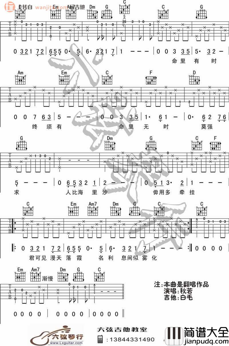 _浪子心声_吉他谱_C调原版六线谱_吉他弹唱谱_许冠杰