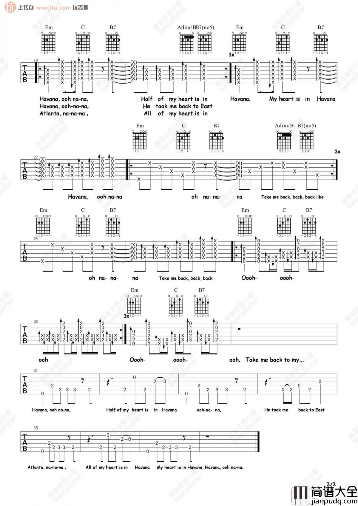 《Havana》吉他谱_C调原版六线谱_哈瓦那吉他弹唱谱_Camila Cabello _Havana_吉他谱_C调原版六线谱_哈瓦那吉他弹唱谱_Camila_Cabello