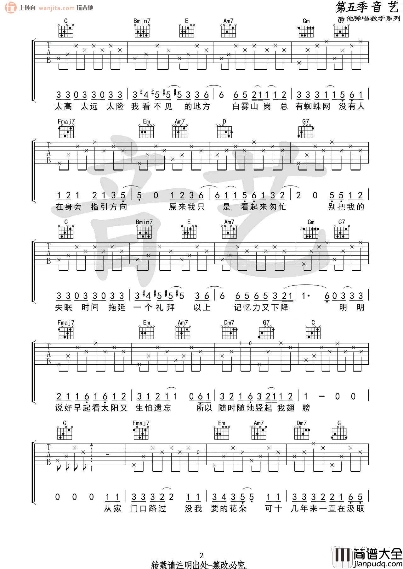 _蜜蜂_吉他谱_C调原版六线谱_蜜蜂吉他弹唱谱_万玲琳