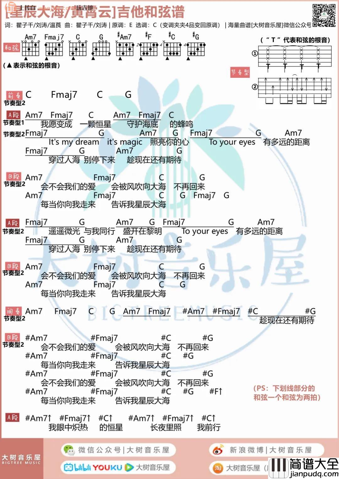 《星辰大海》吉他谱_C调弹唱和弦谱_高清图片谱_黄霄云 _星辰大海_吉他谱_C调弹唱和弦谱_高清图片谱_黄霄云