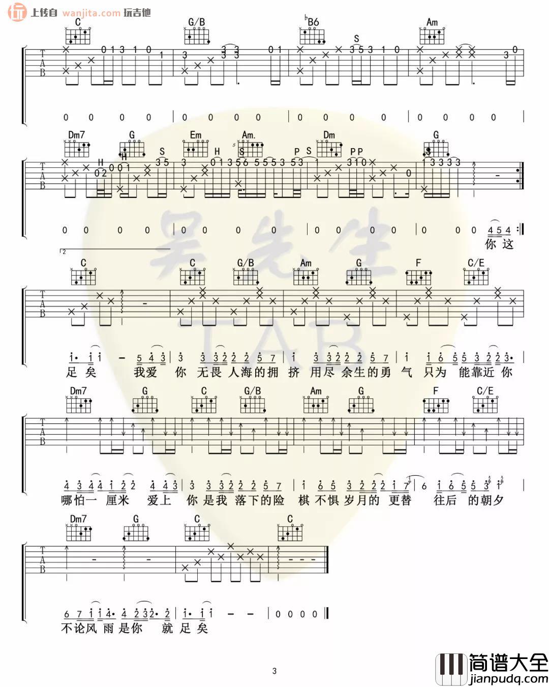 _勇气_吉他谱_C调原版六线谱_勇气吉他弹唱谱_棉子