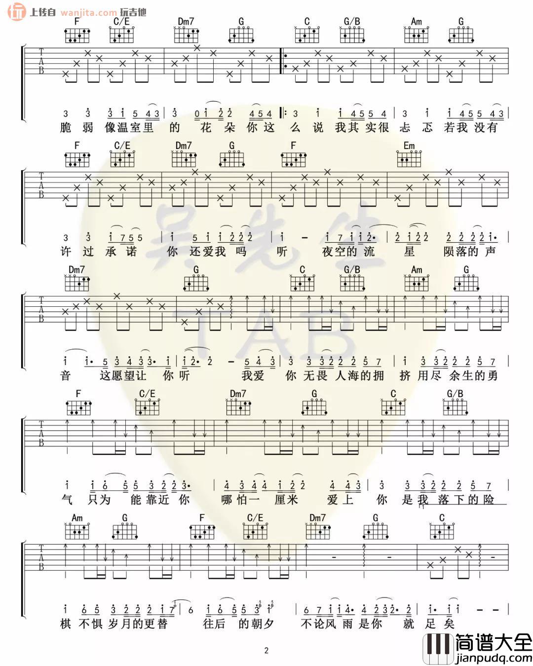 _勇气_吉他谱_C调原版六线谱_勇气吉他弹唱谱_棉子