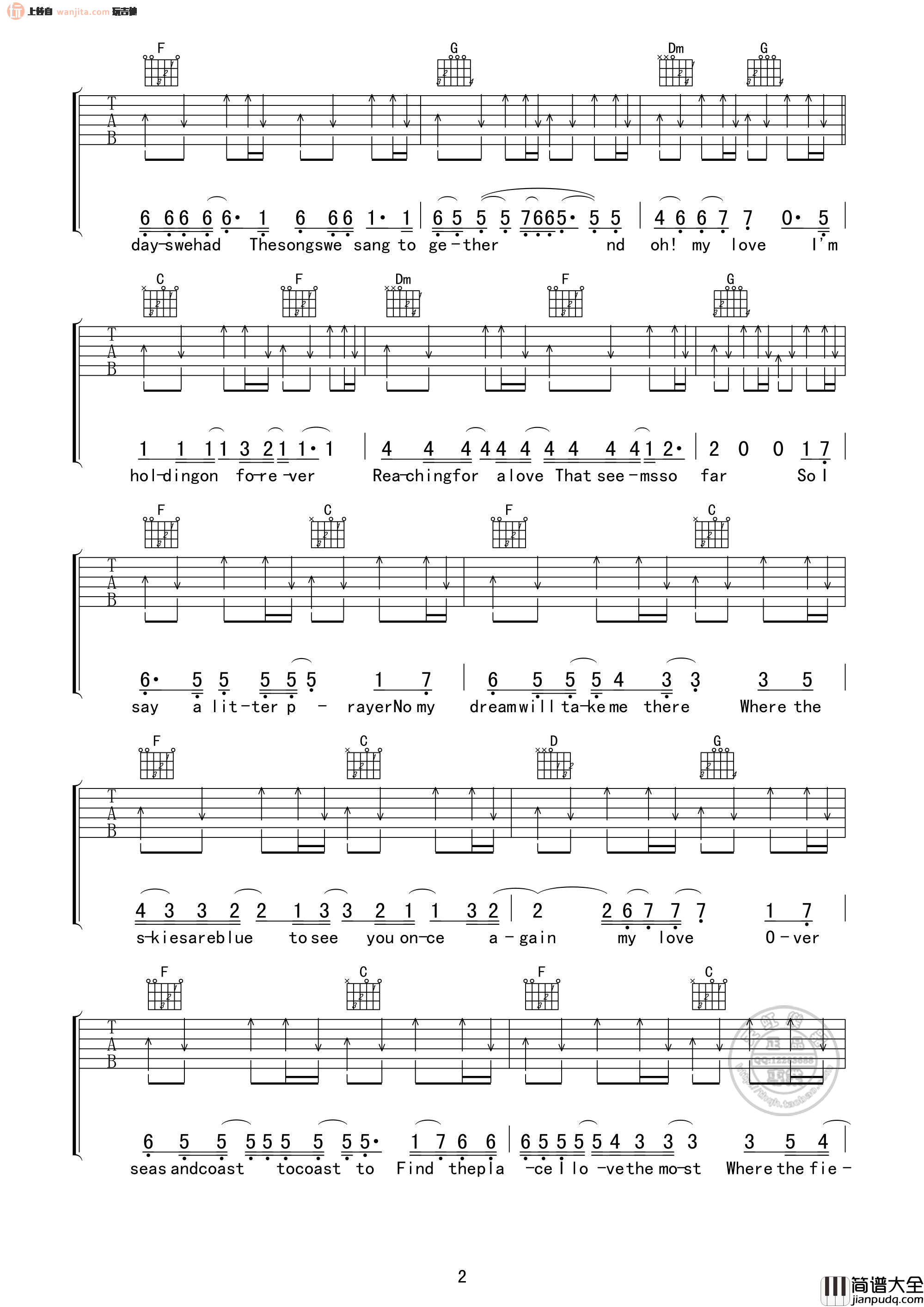 _My_Love_吉他谱_G调原版六线谱_高清图片谱_西城男孩