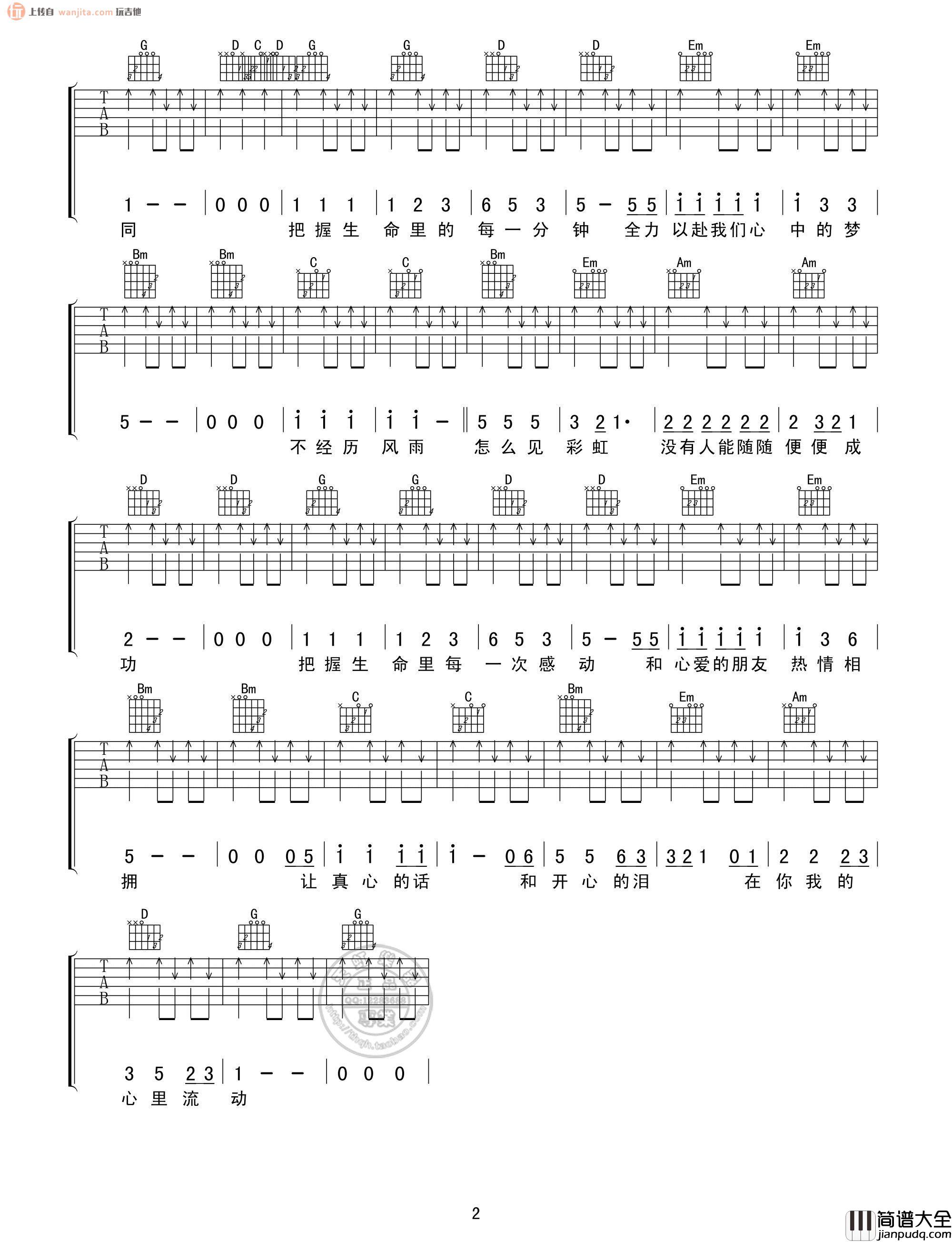 _真心英雄_吉他谱_G调扫弦六线谱_高清图片谱_李宗盛