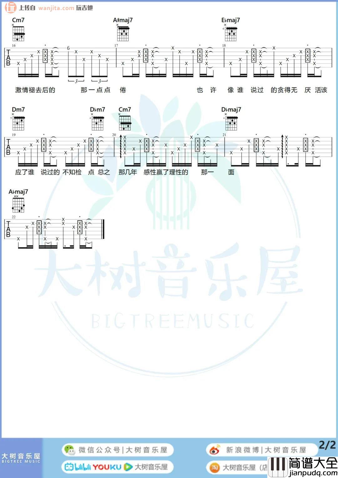 _阴天_吉他谱_G调原版六线谱_阴天吉他弹唱教学_莫文蔚