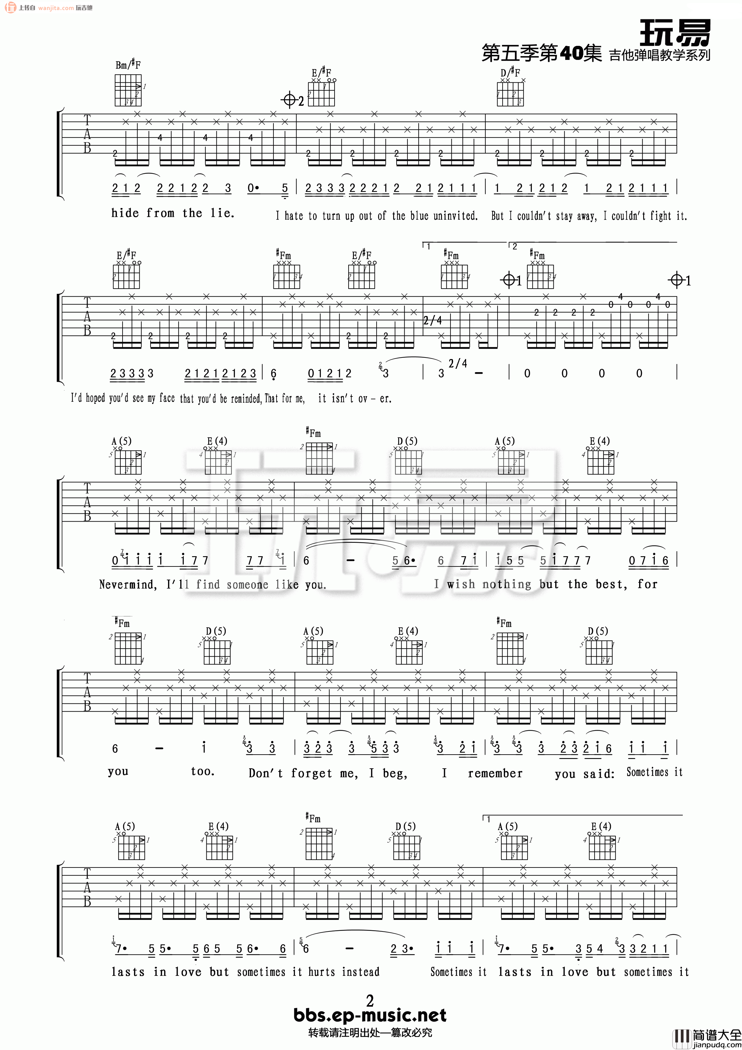 Someone Like You吉他谱_A调原版六线谱_高清图片谱_Adele Someone_Like_You吉他谱_A调原版六线谱_高清图片谱_Adele