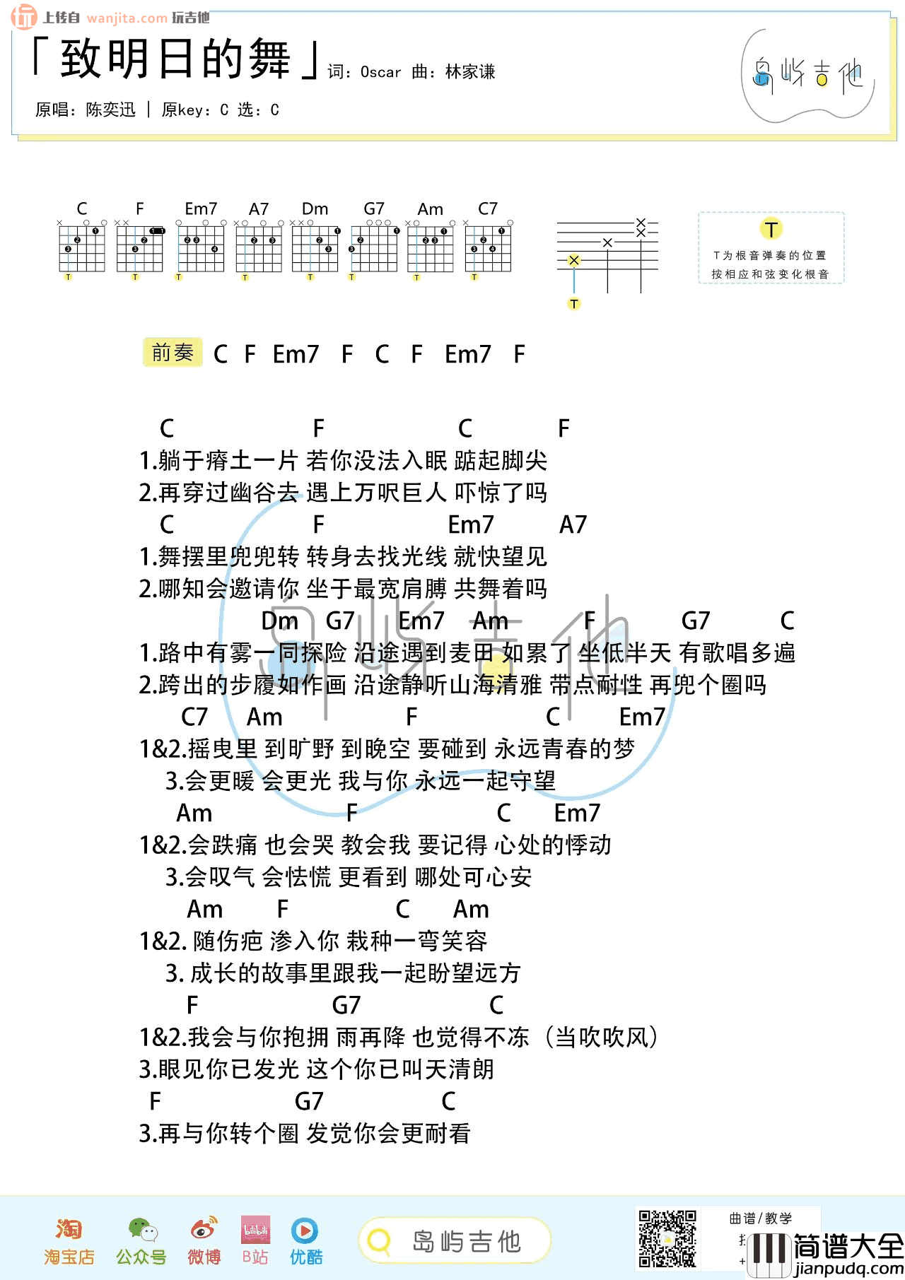 _致明日的舞_吉他谱_C调简版和弦谱_吉他弹唱谱_陈奕迅