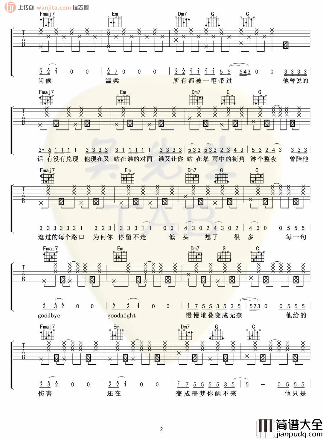 _他只是经过_吉他谱_C调弹唱六线谱_Felix_Bennett_h3R3