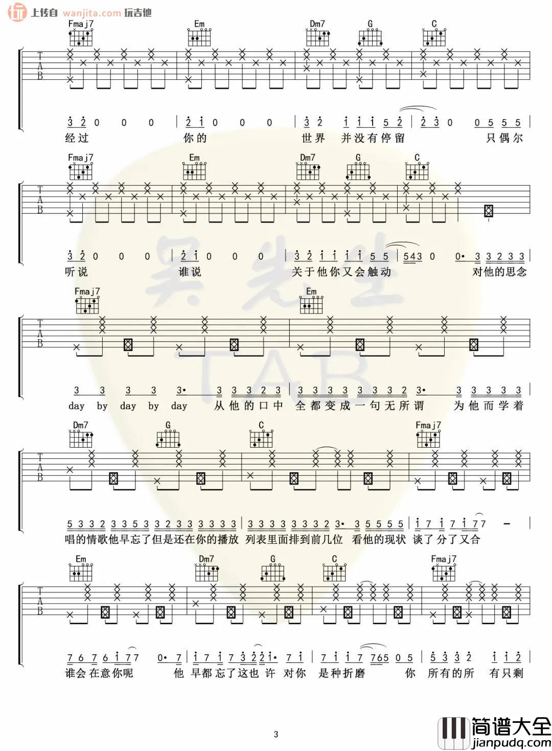 _他只是经过_吉他谱_C调弹唱六线谱_Felix_Bennett_h3R3