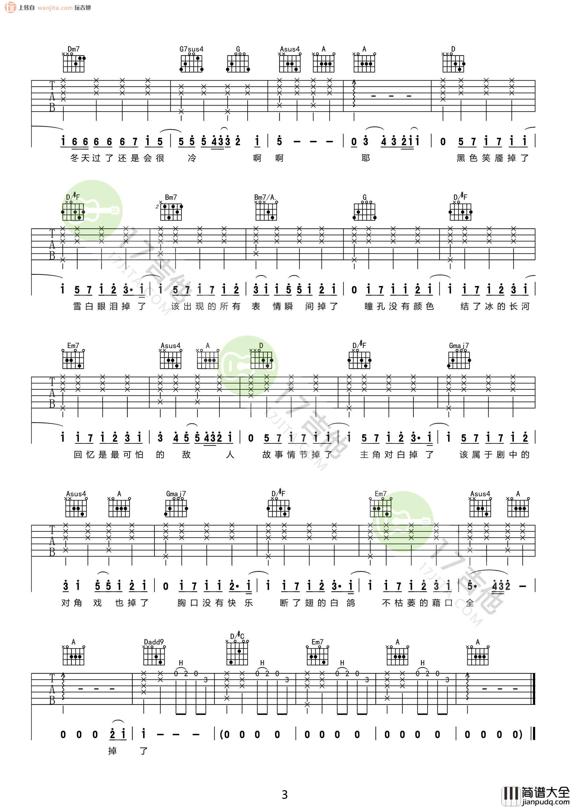_掉了_吉他谱_C调简版弹唱六线谱_翻唱张惠妹版_苏打绿