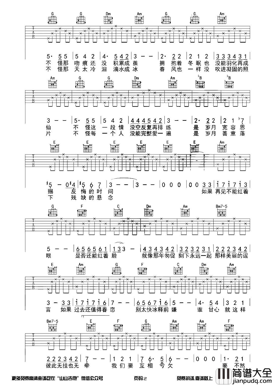 _匆匆那年_吉他谱_C调原版弹唱六线谱_吉他弹唱教程_王菲