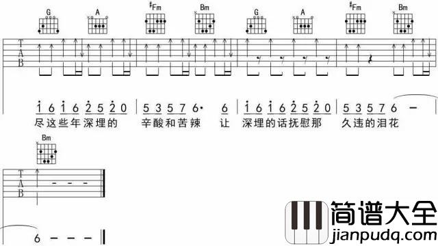 _兄弟抱一下_吉他谱_D调弹唱六线谱_高清图片谱_庞龙