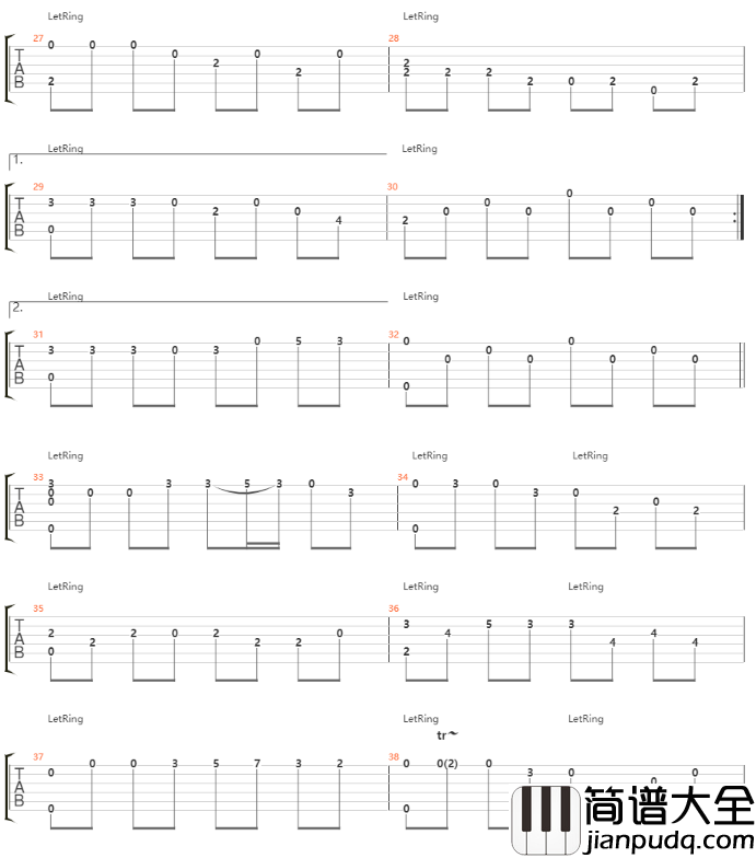 _走天涯_指弹吉他谱_高清图片谱_降央卓玛